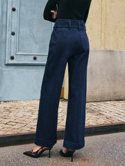 Piping Belted Decor Straight Jeans
