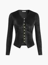 Velvet Split Button Top
