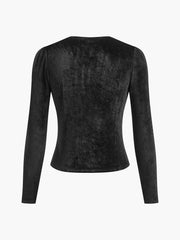 Velvet Split Button Top