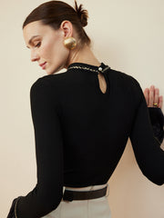 Ruffle-Cuff Cutout Slim T-Shirt