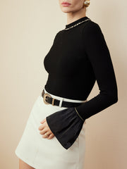 Ruffle-Cuff Cutout Slim Blouse