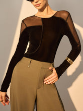 Asymmetrical Mesh-Detail Velvet Top