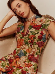 V-Neck Floral Zipper Tank Dress