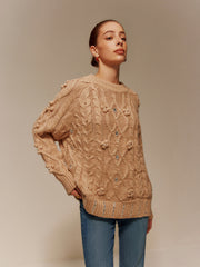 Rhinestone Pullover Twist Sweater