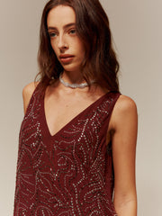 V-Neck Rhinestone Split Tank Dress