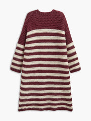 Two-Tone Striped Pockets Long Cardigan