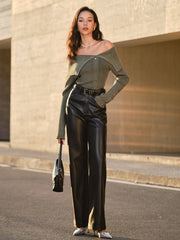 Off-Shoulder Ribbed Skinny Knit Top