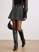 Chevron Belted Tweed Skirt
