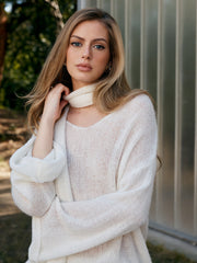 Wool-Blend Semi-Sheer Sweater With Scarf