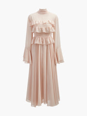 Chiffon Ruffle Tie-Neck Dress