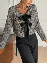 Bow Front Leopard Printed Jersey Blouse