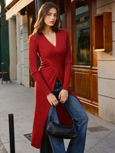 Wool-Blend V-Neck Split Dress