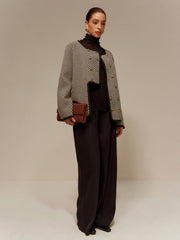 Contrast Binding Button Short Coat