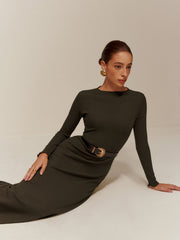 Lettuce Trim Sweater Long Dress Without Belt