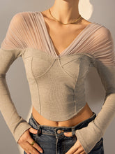 V-Neck Mesh-Shoulder Crop T-Shirt