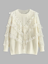 Romance Lace Trim Beaded Sweater