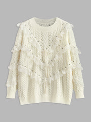 Romance Lace Trim Beaded Sweater