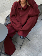 Drawstring Zipper Sweater Pants Set
