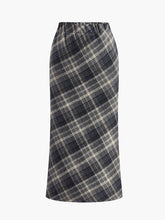 Elastic Waist Checked Slit Skirt