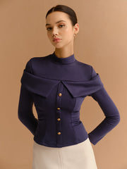 Mock Neck Metal-Detail Jersey Top
