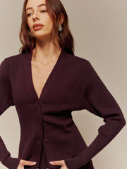 Wool-Blend V-Neck Button Cardigan