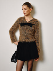 Bow Decor Purl Short Blouse