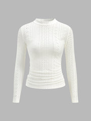 Semi-Sheer Stand Collar Side-Pleated Skinny Top