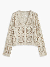 Crochet Square Pattern Button-Front Cardigan