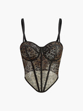 Semi-Sheer Leopard Printed Spaghetti Strap Corset