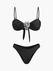 Metal Accent Tie-Front Bikini Set
