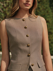 Metal Button Vest Shorts Set