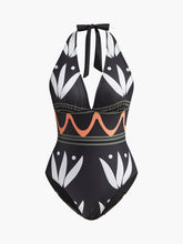 Halter Neck Geometric Print Swimsuit