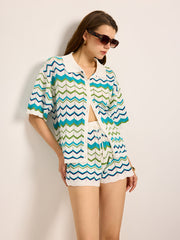 Chevron Pattern Knitted Shorts Set