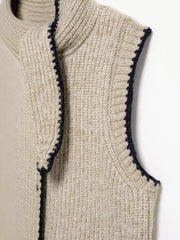 Tie Neck Contrast Trim Button Sweater Vest