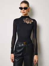 Semi-Sheer Mesh-Floral Slim Jersey Top