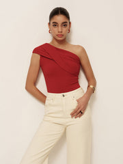 Asymmetrical Neck Sleeveless Jersey Top