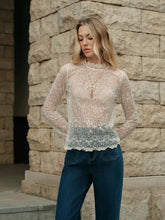 Sheer Lace Mock Neck Top