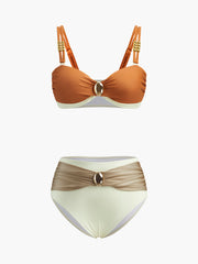 Embellished Color Block Retro Bikini Set