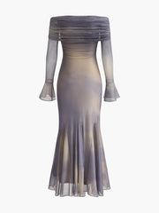 Semi-Sheer Off-Shoulder Bell Sleeves Dress