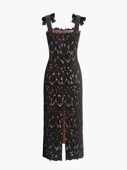 Floral Jacquard Bow Straps Dress