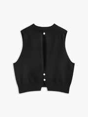 Floral Embellished Button-Back Knit Vest