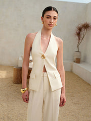 Halter Neck Buttoned Vest