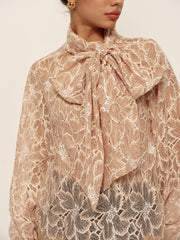 Semi-Sheer Bow-Front Lace Blouse