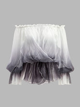 Semi-Sheer Gradient Floral Off-Shoulder Chiffon Top