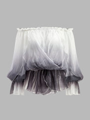 Semi-Sheer Gradient Floral Off-Shoulder Chiffon Top