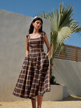 Square Neck Sleeveless Pleated Plaid Dress