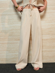 Cotton & Linen Pearl-Tie Mid-Waisted Pants