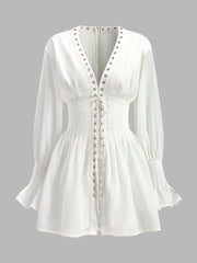 Lace-Up Front Semi-Sheer Dress