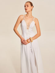 Hollow-Out Lace-Up V-Neck Top