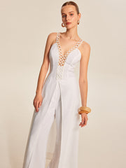 Hollow-Out Lace-Up V-Neck Top